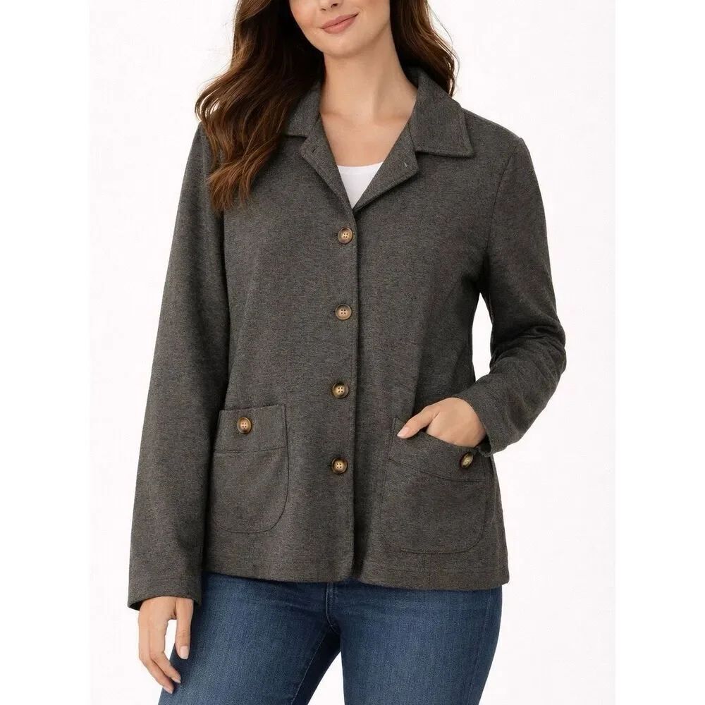Orvis grey button front collared cardigan shacket small